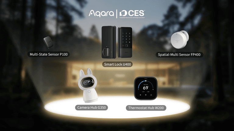 Aqara CES 2026 — 5 sản phẩm mới: Thermostat Hub W200, Camera Hub G350, khóa U400, cảm biến FP400 và P100
