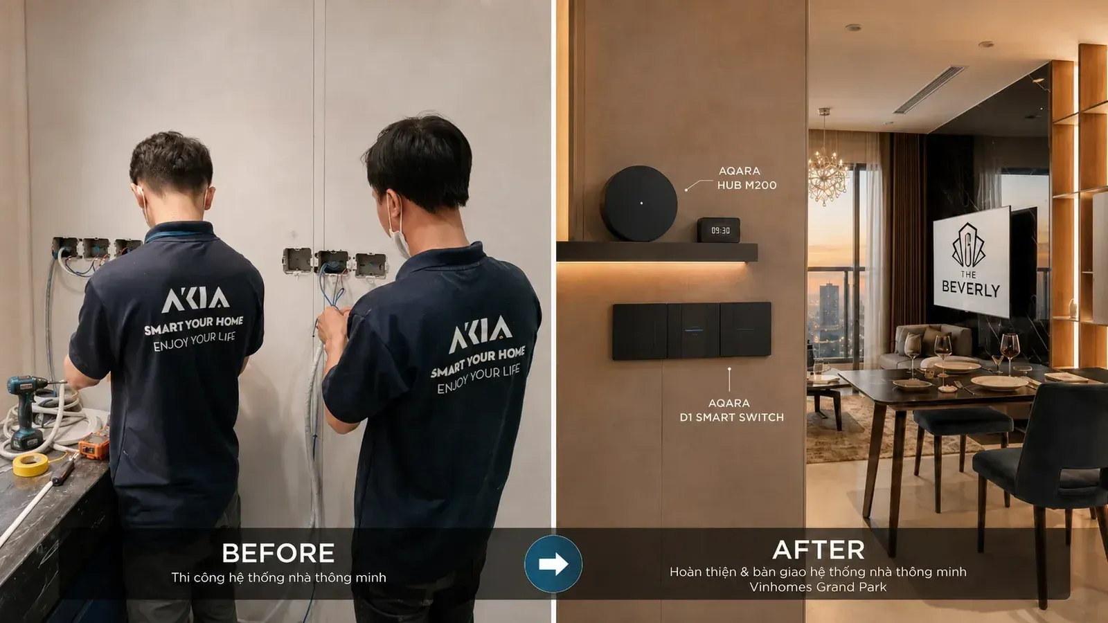 Công trình smarthome AKIA Vinhomes Grand Park trước và sau thi công